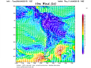 I forti venti da O-SO che sferzeranno le coste meridionali cilene e la Terra del Fuoco