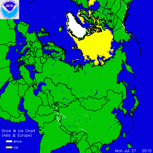 Si nota la totale assenza di neve sulle lande boreali e persino su molte isole artiche (credit NOAA)