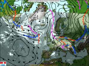 Si nota il promontorio anticiclonico fra il mar Baltico e il mare di Barents