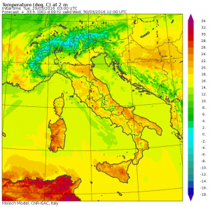 temperature massime italia mercoledì 30 marzo