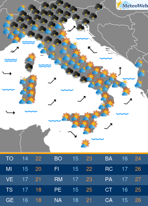 Previsioni  Meteo Lunedi 11 Maggio