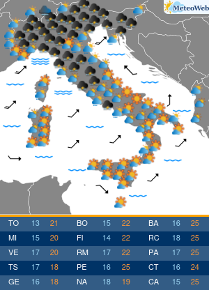 Previsioni  Meteo Lunedi 11 Maggio