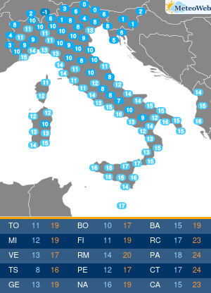 Temperature Minime Mercoledi 13 Maggio