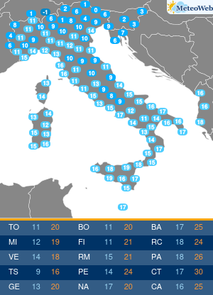 Temperature Minime Martedi 12 Maggio