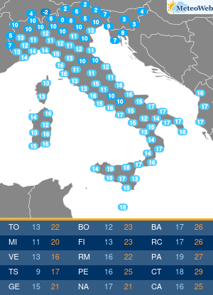 Temperature Minime Martedi 12 Maggio
