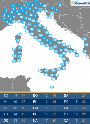 Temperature Minime Venerdi 15 Maggio