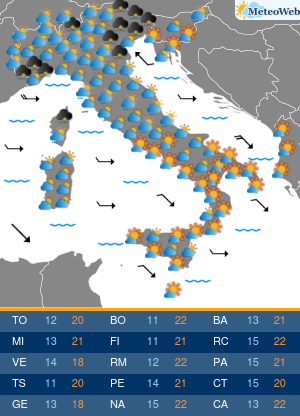 Previsioni  Meteo Lunedi 18 Maggio