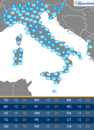 Temperature Minime Lunedi 18 Maggio