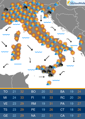 Previsioni  Meteo Lunedi 25 Maggio