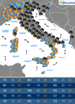 Previsioni  Meteo Mercoledi 3 Giugno