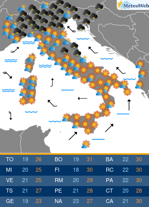 Previsioni  Meteo Mercoledi 10 Giugno