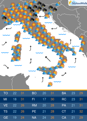 Previsioni  Meteo Lunedi 15 Giugno