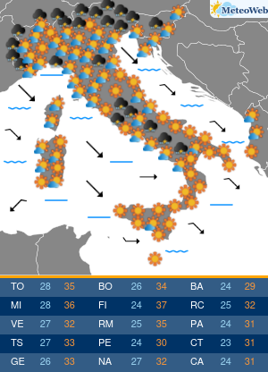 Previsioni  Meteo Lunedi 22 Giugno