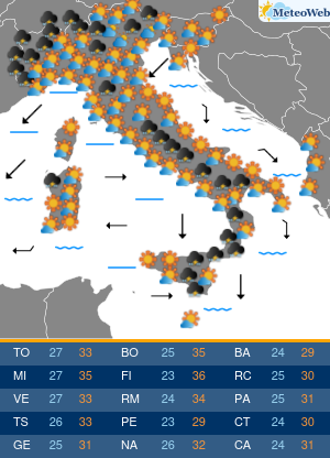 Previsioni  Meteo Giovedi 25 Giugno