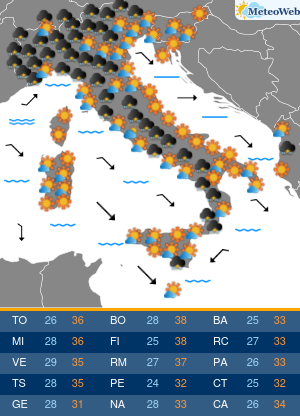 Previsioni  Meteo Lunedi 29 Giugno