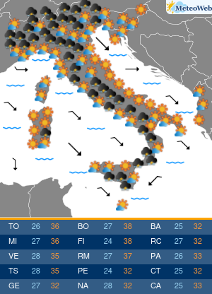Previsioni  Meteo Lunedi 29 Giugno