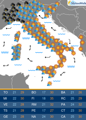 Previsioni Meteo Sabato 25 Luglio