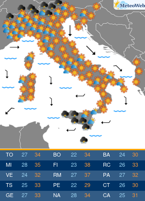 Previsioni  Meteo Mercoledi 29 Luglio