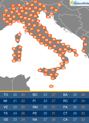 Temperature Massime Venerdi 21 Agosto