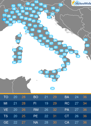 Temp MIN Martedi 25 Agosto Temperature Minime Martedi 25 Agosto