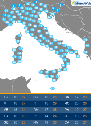 Temperature Minime Lunedi 28 Settembre