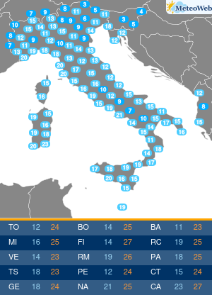 Temp MIN Domenica 4 Ottobre Temperature Minime Domenica 4 Ottobre