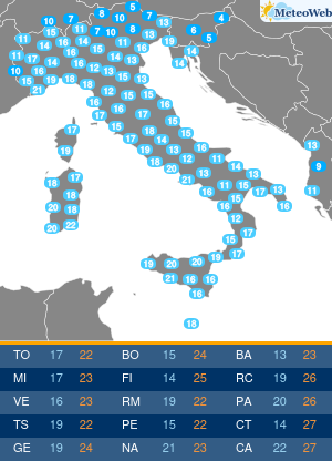 Temp MIN Martedi 6 Ottobre Temperature Minime Martedi 6 Ottobre
