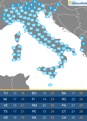 Temp MIN Mercoledi 7 Ottobre Temperature Minime Mercoledi 7 Ottobre