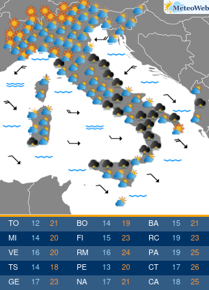 Previsioni  Meteo Lunedi 12 Ottobre