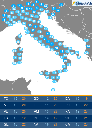 Temperature Minime Martedi 13 Ottobre