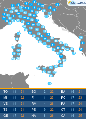 Temp MIN Giovedi 15 Ottobre Temperature Minime Giovedi 15 Ottobre