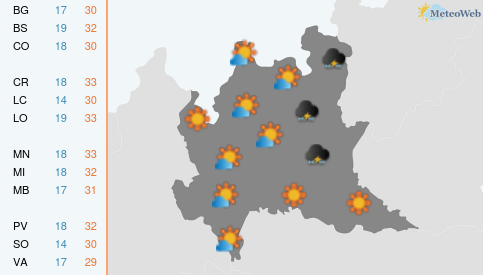Previsioni Meteo Lunedì 15 Giugno