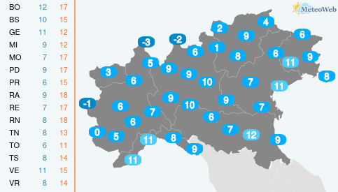 Temperature Minime Sabato 14 Marzo