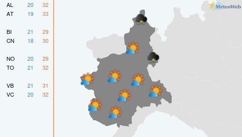 Previsioni Meteo Lunedì 17 Agosto