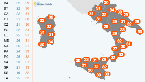 Temperature Massime Lunedi 6 Luglio