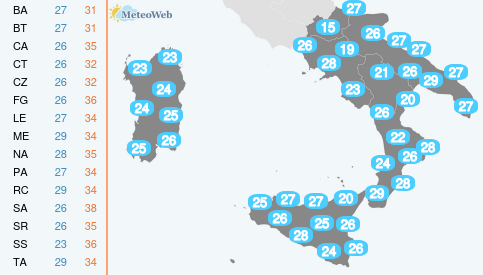 Temperature Minime Giovedi 13 Agosto