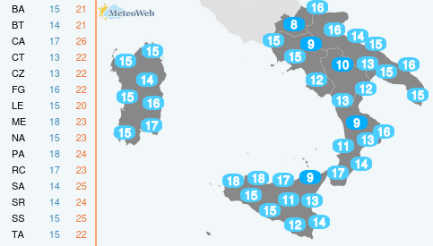 Temperature Minime Giovedi 15 Ottobre