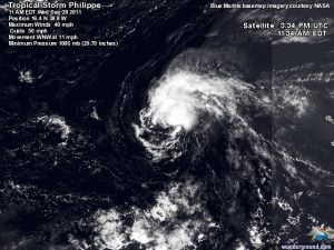 La tropical storm "Philippe" sull'Atlantico centro-orientale