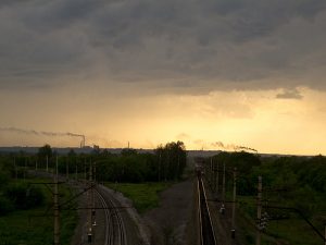 Factory clouds + trains