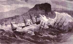 In questo modo il “Journal de Paris” rappresentò lo tsunami che travolse e trascinò diverse navi a riva per oltre un km