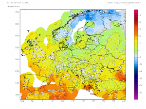 Si nota il vistoso raffreddamento sulla Lapponia, dove ormai si puntano i -15°C