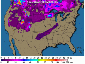 Le aree recentemente innevate di fresco nel nord degli USA