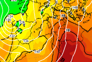 Le temperature previste per la notte tra sabato 18 e domenica 19 a 850hPa