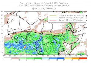 L'ITCZ guadagna sempre più terreno verso nord, avanzando sull'Africa sub-sahariana (credit NOAA)