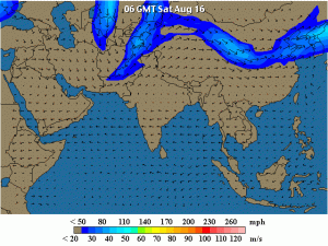 Si nota l'asse di saccatura scivolato fino al nord del Pakistan, con il suo carico di aria più fredda in quota