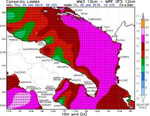 I forti venti di libeccio previsti anche sul basso Adriatico dal modello Lamma