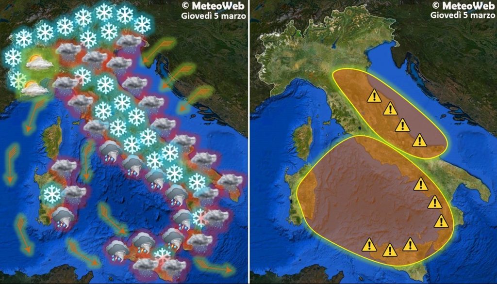 allerta meteo giovedì 5 marzo