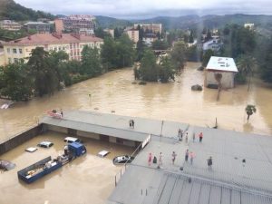 Una vista dall'alto di Soci alluvionata dopo i forti temporali di ieri