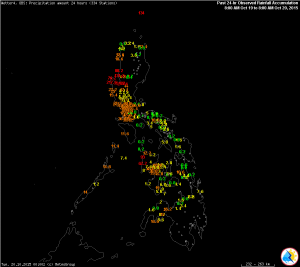 I dati pluviometrici ufficiali del Servizio Meteorologico delle Filippine