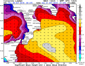 Le onde attese dal modello lamma lungo le coste ioniche di Calabria e Sicilia (credit lamma)